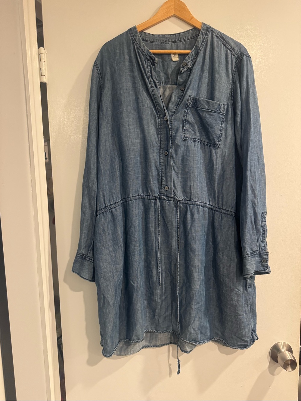 GAP Blue Denim Tunic Dress with Drawstring Waist XL, casual fall look